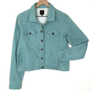 OVERLAND 100% Cotton Jacket Sz S Aqua Micro Waffle Pockets Long Sleeve Button Up
